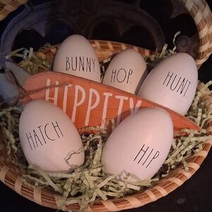 Rae Dunn White Easter Eggs with Orange Carrot Decor